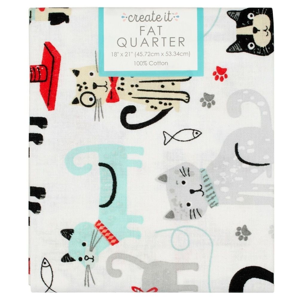 Playful Cats Fat Quarter 18 x 21-inch Sewing Fabric Cotton Craft Quilt Clothing
